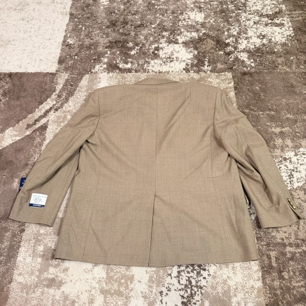 Vintage Stafford Mens Tan Hopsack Blazer 46R Wool Gold Buttons NWT Academia